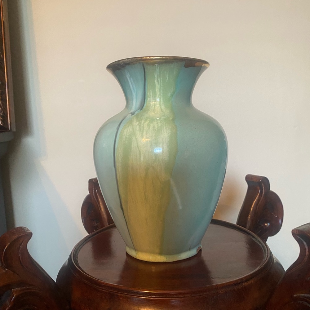 West German Pottery. Chic Blue and Green Accent Vase